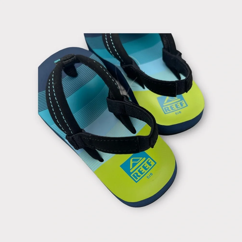 Reef Little Ahi Color Block Green & Blue Striped Sandals